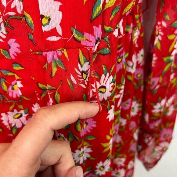 Draper James RSVP Women’s Red Floral Long Sleeve V Neck Midi Dress Size L - Picture 7 of 15